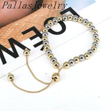 Adjustable Copper Bead Bracelet Silver Ball Chain Women Men Jewelry