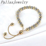 Adjustable Copper Bead Bracelet Silver Ball Chain Women Men Jewelry