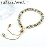 Adjustable Copper Bead Bracelet Silver Ball Chain Women Men Jewelry