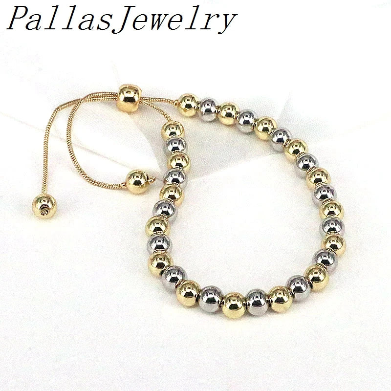 Adjustable Copper Bead Bracelet Silver Ball Chain Women Men Jewelry
