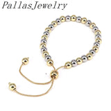 Adjustable Copper Bead Bracelet Silver Ball Chain Women Men Jewelry