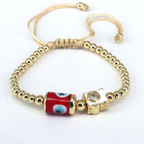 5Pcs Lucky Eyes Lampwork Charm Bracelet Zirconia 18k Plated Bead Bracelets