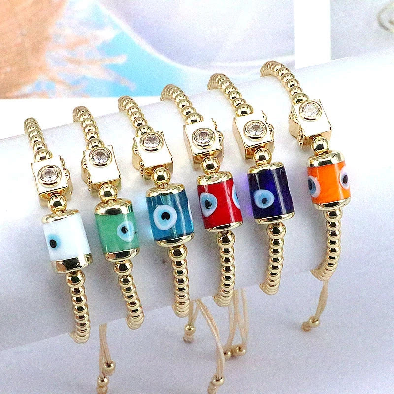 5Pcs Lucky Eyes Lampwork Charm Bracelet Zirconia 18k Plated Bead Bracelets