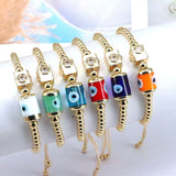 5Pcs Lucky Eyes Lampwork Charm Bracelet Zirconia 18k Plated Bead Bracelets