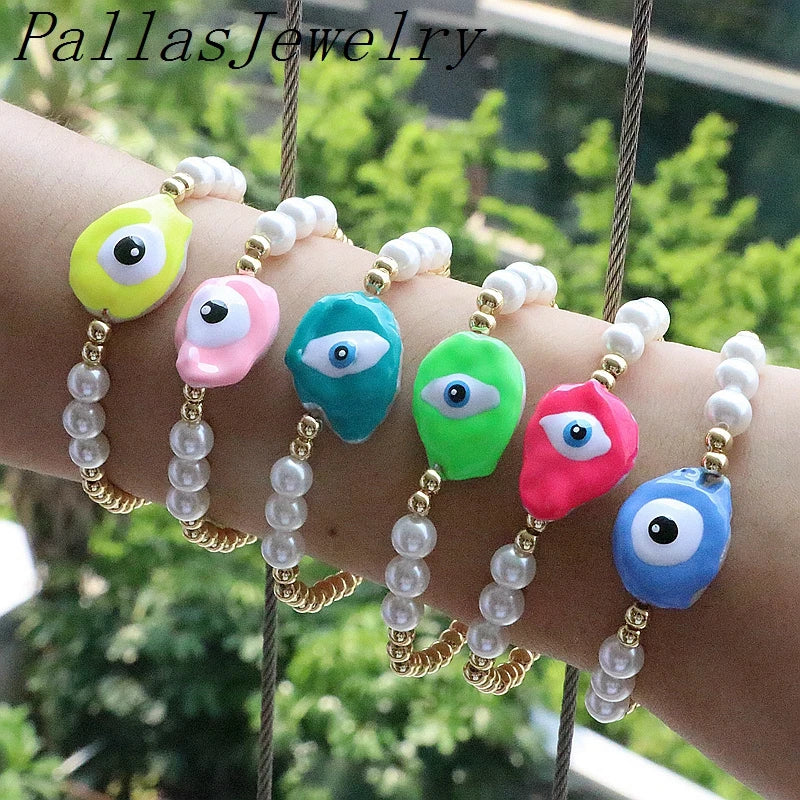 5Pcs Pearl Shell Bracelet Enamel Eye Jewelry