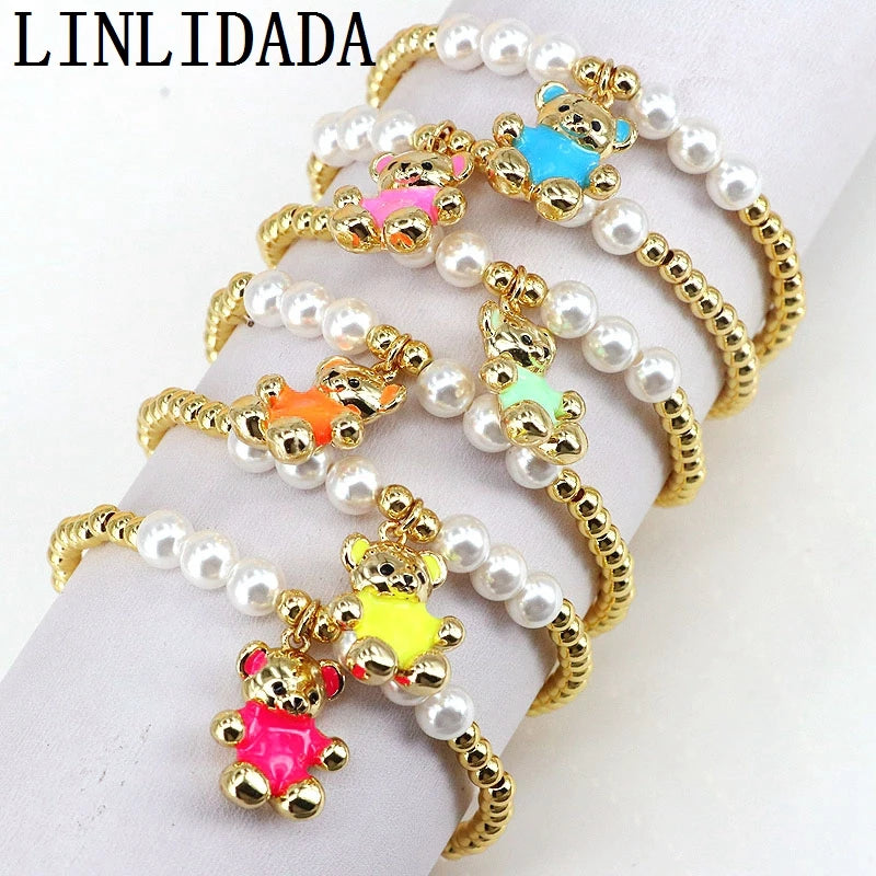 5Pcs Enamel Tiny Animal Charm Bead Bracelets for Women