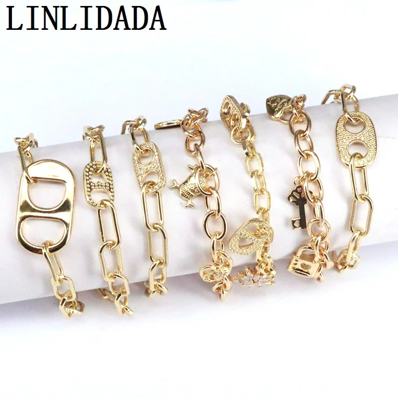 5Pcs Geometric Metal Pendant Bracelet for Women Charm Bracelet