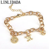 5Pcs Geometric Metal Pendant Bracelet for Women Charm Bracelet