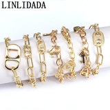 5Pcs Geometric Metal Pendant Bracelet for Women Charm Bracelet