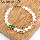 5Pcs Lucky Lampwork Eye & Shell Pearl Beaded Bracelet Girl Party Gift