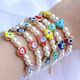 5Pcs Lucky Lampwork Eye & Shell Pearl Beaded Bracelet Girl Party Gift