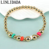 5Pcs Elastic Polymer Clay Plated Copper Bead Bracelet Bohemia Charm