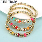 5Pcs Elastic Polymer Clay Plated Copper Bead Bracelet Bohemia Charm
