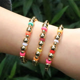 5Pcs Elastic Polymer Clay Plated Copper Bead Bracelet Bohemia Charm