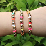 5Pcs Elastic Polymer Clay Plated Copper Bead Bracelet Bohemia Charm