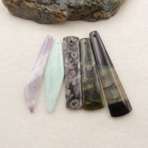 5Pcs Natural Stone Pendants Set 56x14x4mm 19g