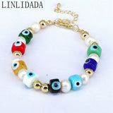5Pcs Pearl Beaded Bracelets for Women Lampwork Eye Beads Eyes Bracelet