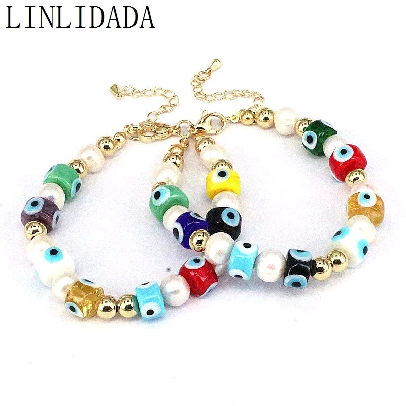 5Pcs Pearl Beaded Bracelets for Women Lampwork Eye Beads Eyes Bracelet