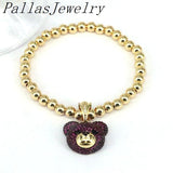 5Pcs Zircon Animal Bear Bracelets 18K Plated Ball Bead Bracelet
