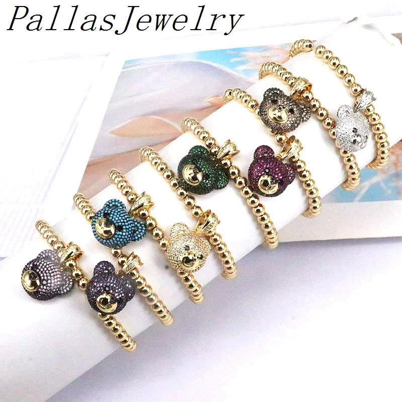 5Pcs Zircon Animal Bear Bracelets 18K Plated Ball Bead Bracelet