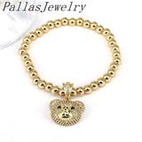 5Pcs Zircon Animal Bear Bracelets 18K Plated Ball Bead Bracelet
