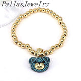 5Pcs Zircon Animal Bear Bracelets 18K Plated Ball Bead Bracelet