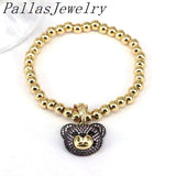 5Pcs Zircon Animal Bear Bracelets 18K Plated Ball Bead Bracelet