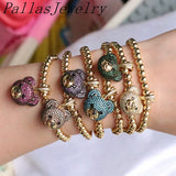5Pcs Zircon Animal Bear Bracelets 18K Plated Ball Bead Bracelet