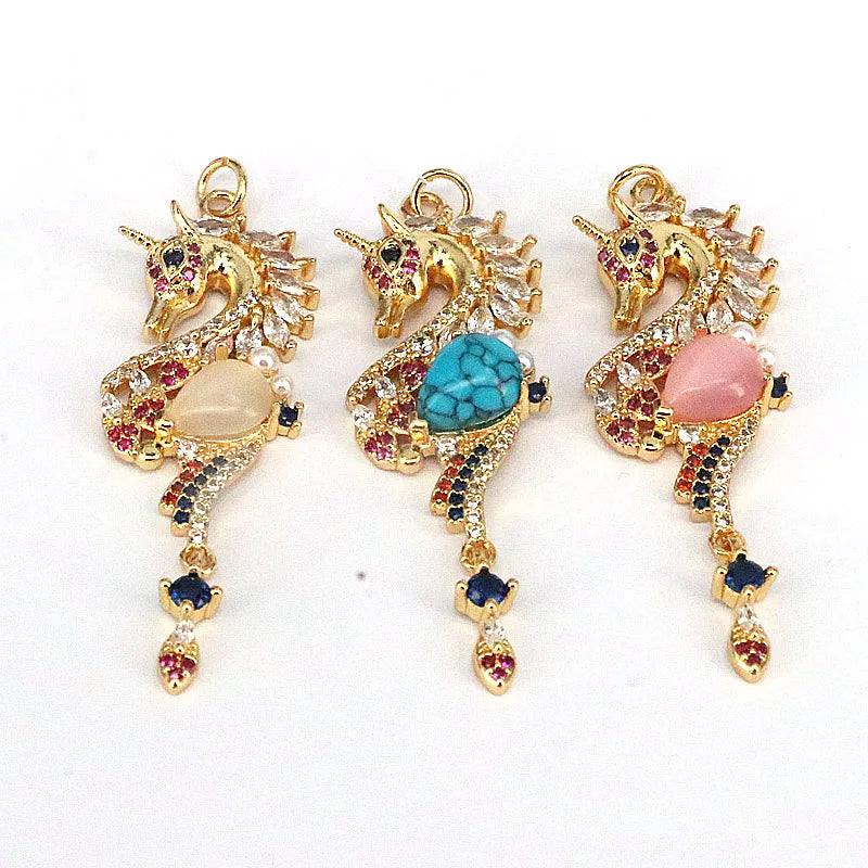 Opal Stone Seahorse Pendant Necklace Gift