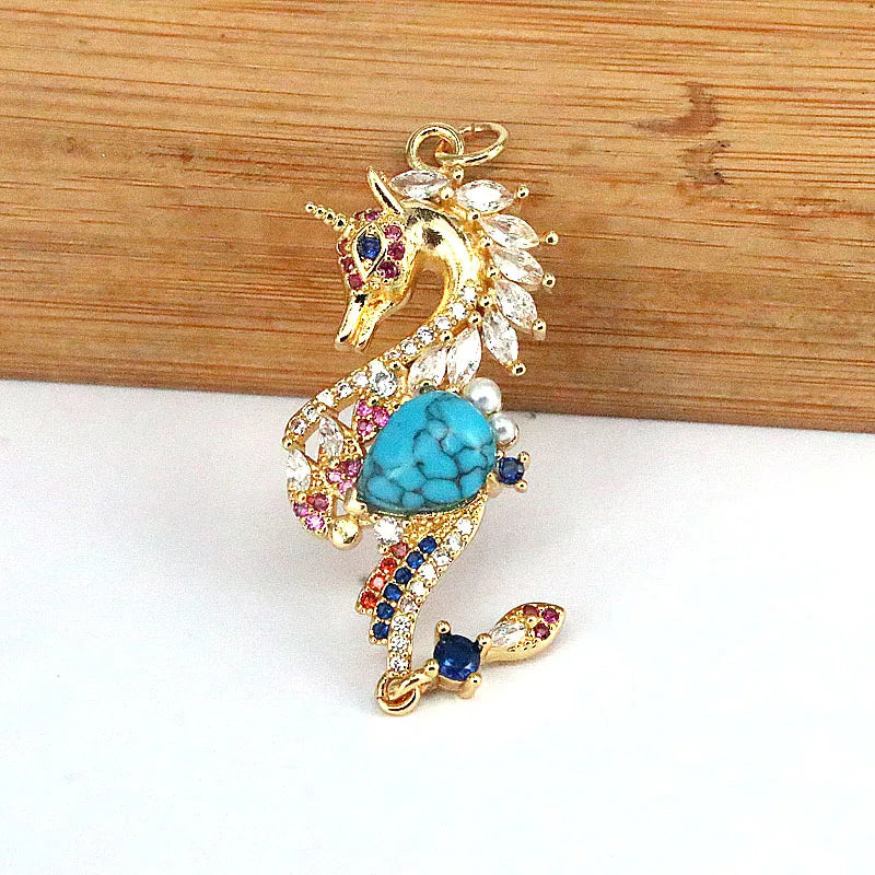 Opal Stone Seahorse Pendant Necklace Gift