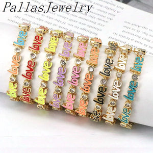 Plated Oil Drop Heart Bracelet Micro Pave Zircon Letter Bracelet