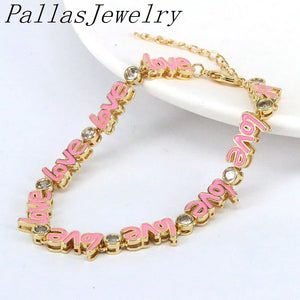 Plated Oil Drop Heart Bracelet Micro Pave Zircon Letter Bracelet