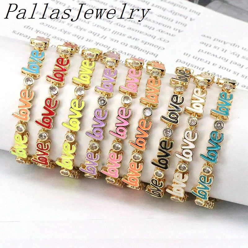Plated Oil Drop Heart Bracelet Micro Pave Zircon Letter Bracelet