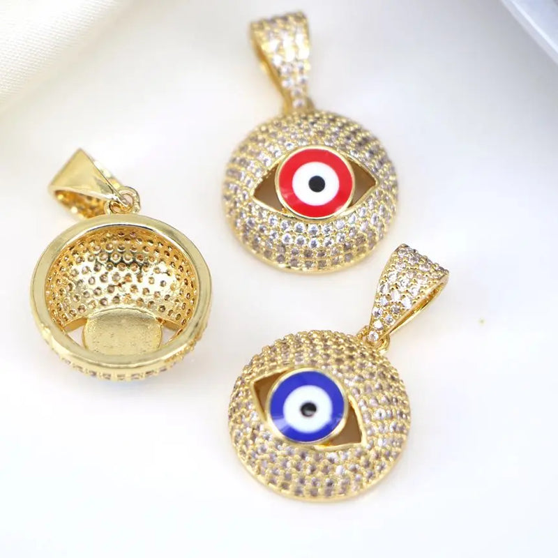5Pcs Evil Eye Charm Pendant Necklace with CZ Zircon
