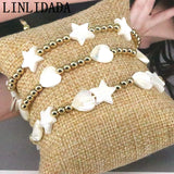5Pcs Shell Heart Star Charm Bracelet Plated Beaded Ladies Jewelry