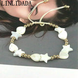 5Pcs Shell Heart Star Charm Bracelet Plated Beaded Ladies Jewelry