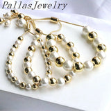 5Pcs Round Beads Bracelets for Women Plated Pearl Shell Beaded Chain Bracelets