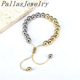 5Pcs Round Beads Bracelets for Women Plated Pearl Shell Beaded Chain Bracelets