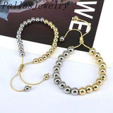 5Pcs Round Beads Bracelets for Women Plated Pearl Shell Beaded Chain Bracelets