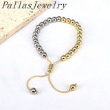 5Pcs Round Beads Bracelets for Women Plated Pearl Shell Beaded Chain Bracelets