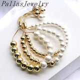 5Pcs Round Beads Bracelets for Women Plated Pearl Shell Beaded Chain Bracelets