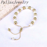 5Pcs Round Beads Bracelets for Women Plated Pearl Shell Beaded Chain Bracelets
