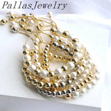 5Pcs Round Beads Bracelets for Women Plated Pearl Shell Beaded Chain Bracelets