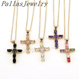 5Pcs Colorful CZ Cross Pendant Choker Chain Necklace Hip-Hop Jewelry Men Women