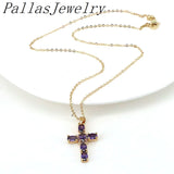 5Pcs Colorful CZ Cross Pendant Choker Chain Necklace Hip-Hop Jewelry Men Women