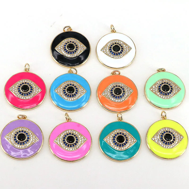 5Pcs Enamel Round Pendant Evil Eyes Necklace