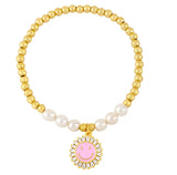 Fashion Copper Micro CZ Zircon Round Smile Face Freshwater Pearl Bracelet