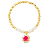 Fashion Copper Micro CZ Zircon Round Smile Face Freshwater Pearl Bracelet
