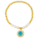 Fashion Copper Micro CZ Zircon Round Smile Face Freshwater Pearl Bracelet