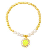 Fashion Copper Micro CZ Zircon Round Smile Face Freshwater Pearl Bracelet